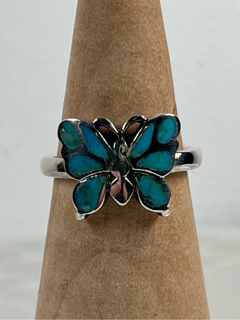 925 Solid Sterling Silver Butterfly Kingman Turquoise Gemstone Ring Size 7